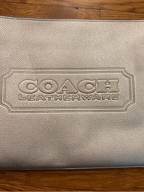 Coach Metallic Silver Pebbled Leather Zip Toiletry Pouch